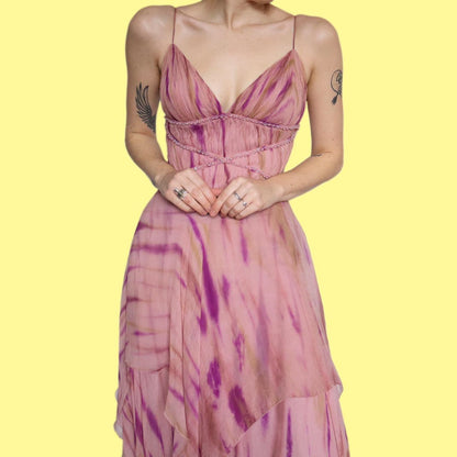 Stunning After Six petite 100% silk pink chiffon layered dress UK 12