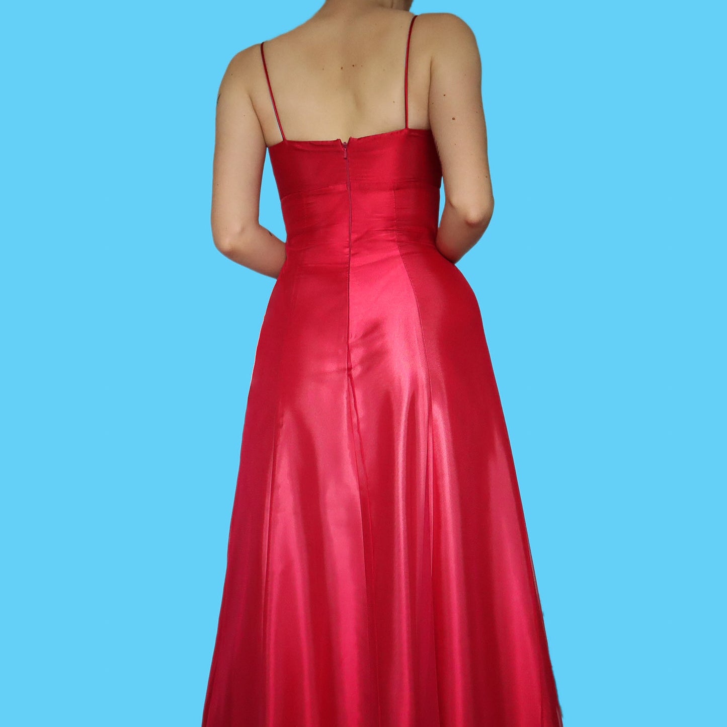 Red satin ombré evening dress UK 8