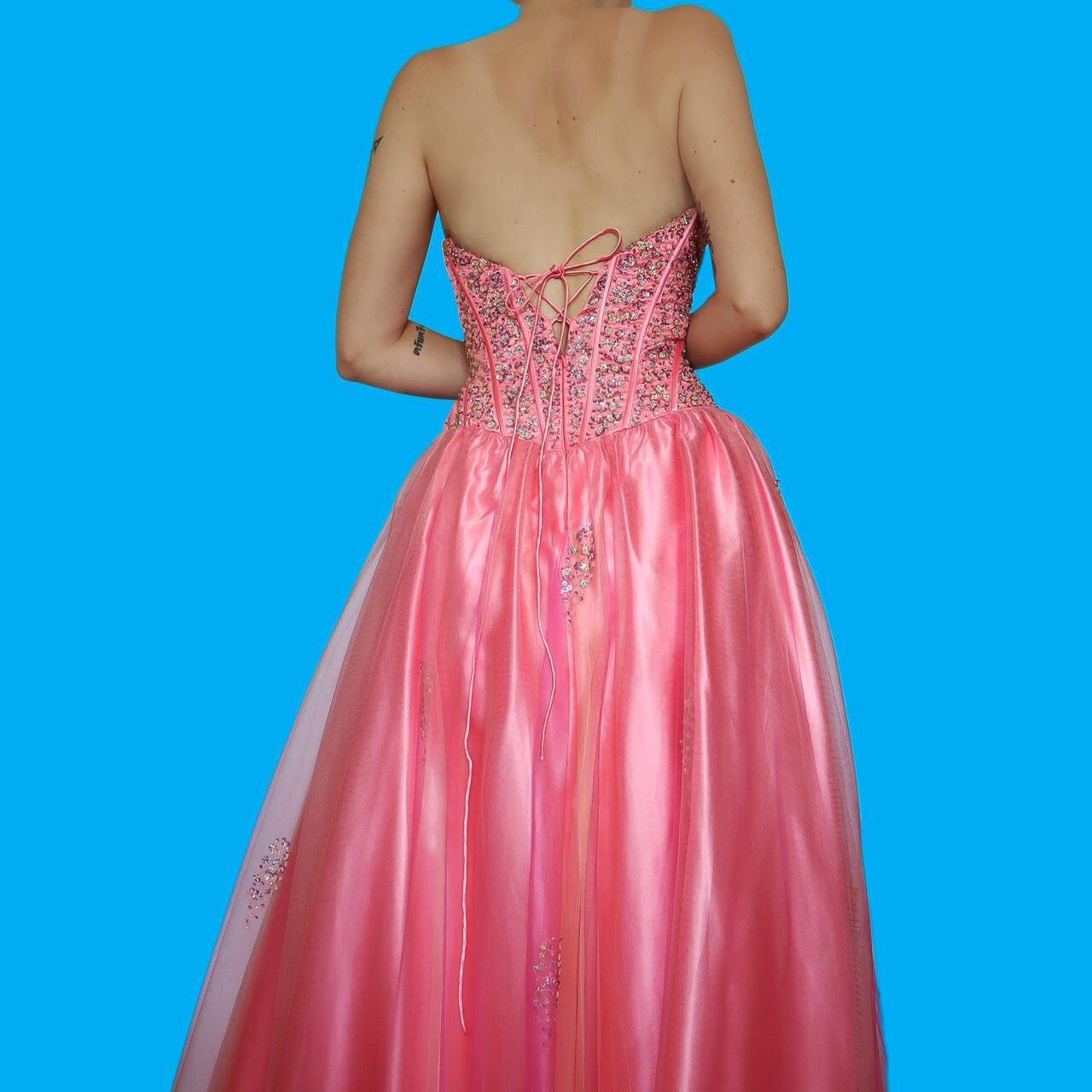 Stunning YVE pink a line sequin corset prom dress UK 14