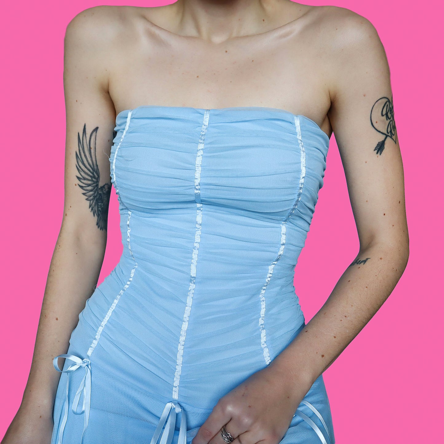 YVE baby blue strapless evening dress UK S