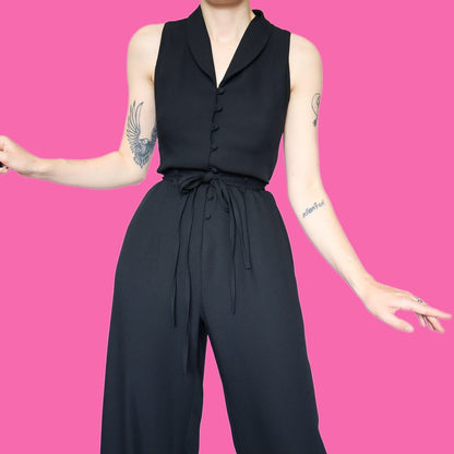 Chic black wide leg evening jumpsuit UK 14