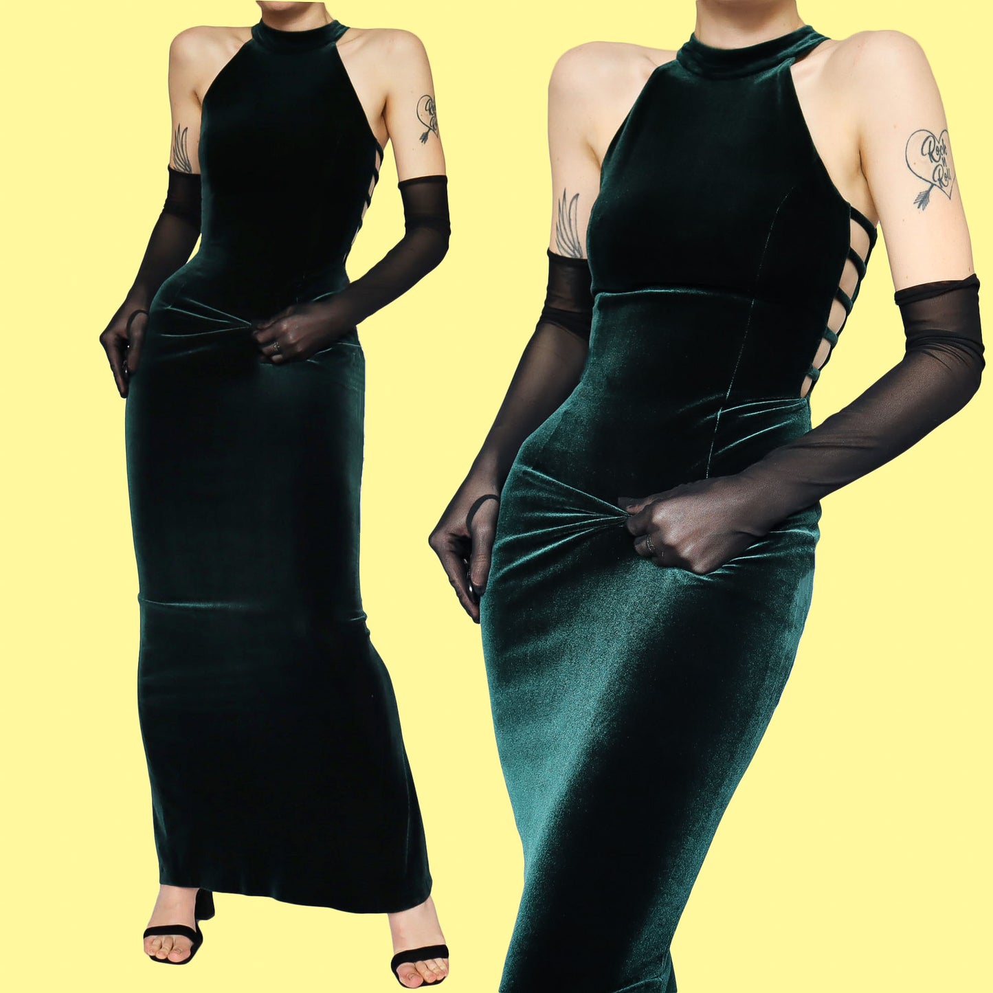 Dark green velvet stretch evening dress UK 12