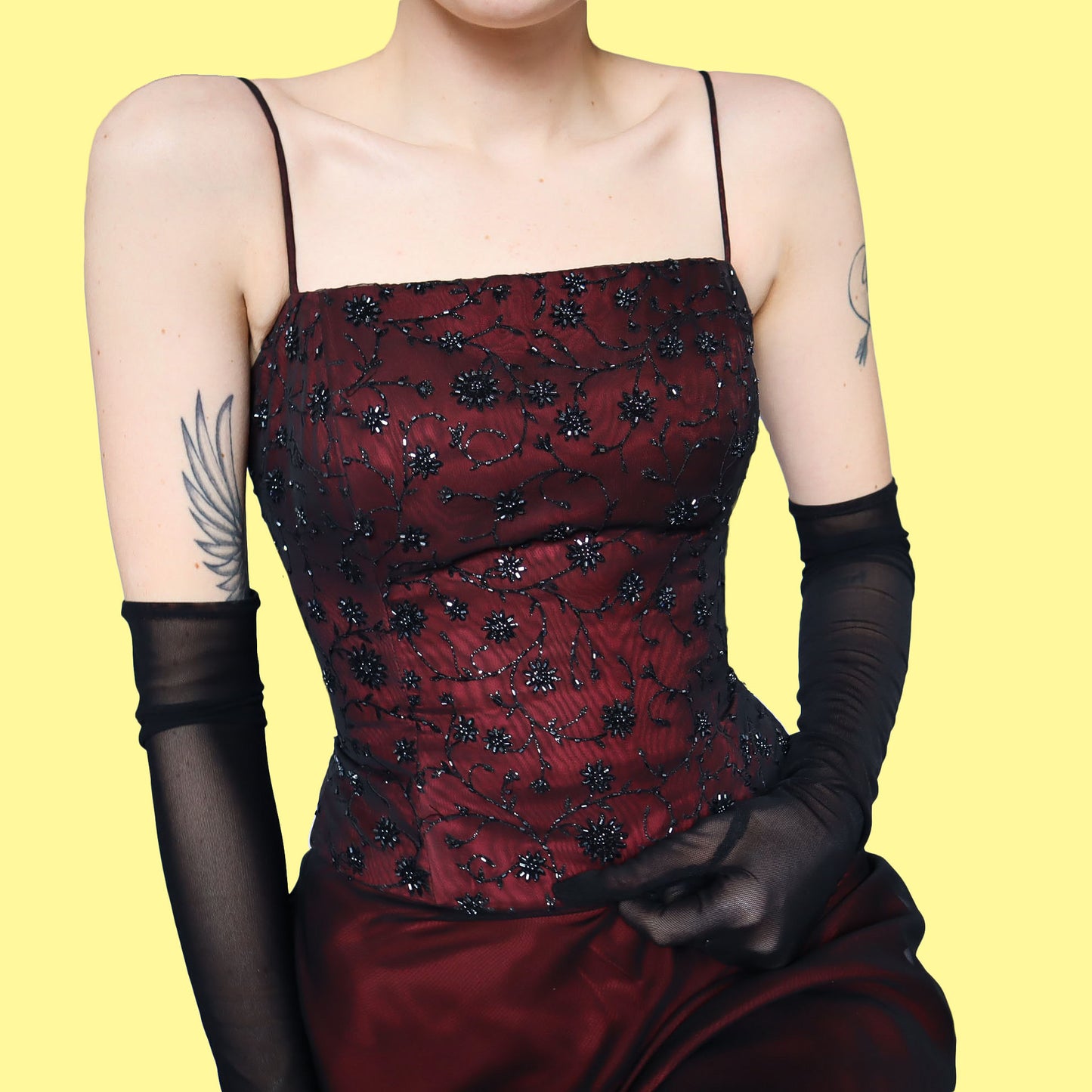 Dark red beaded evening 2 piece UK 10