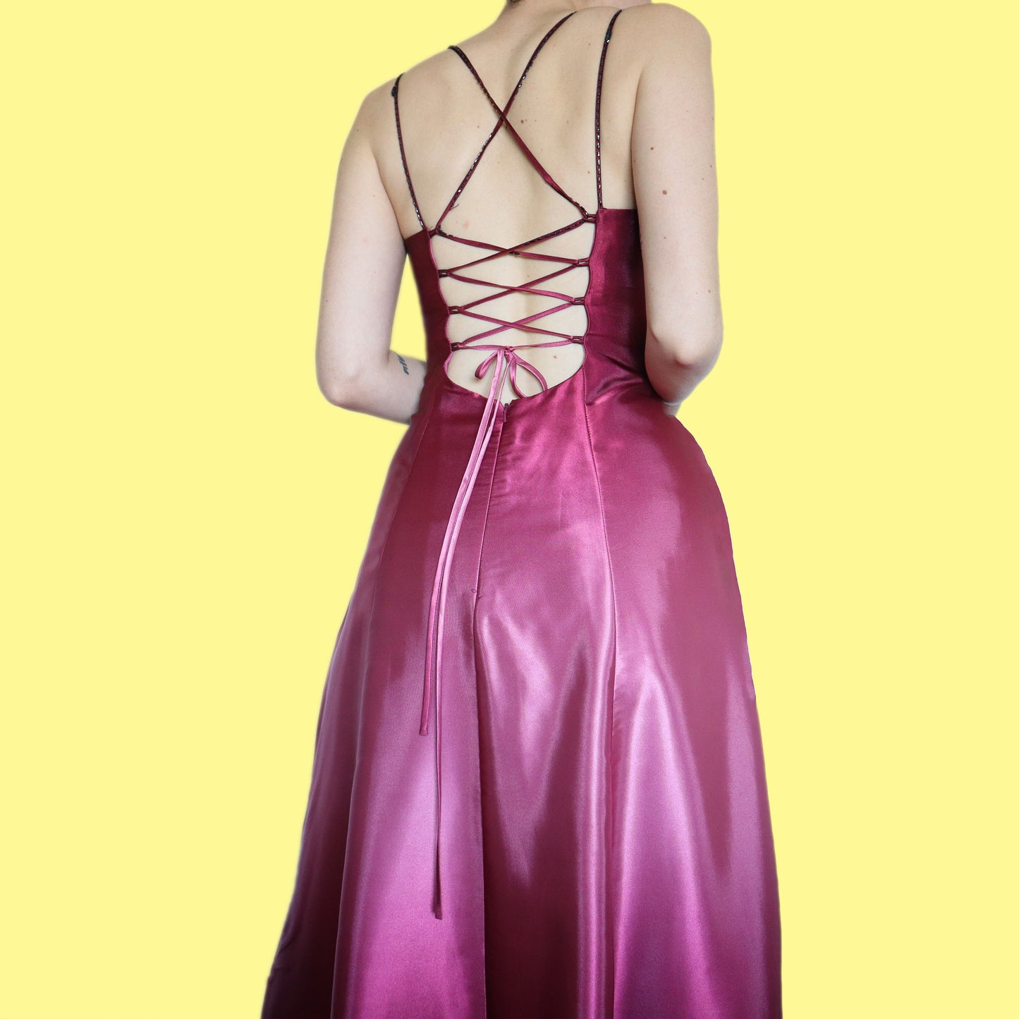 Beautiful silky pink ombré beaded evening dress UK 12