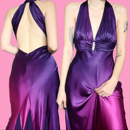 Stunning silky ombré open back evening dress UK 10