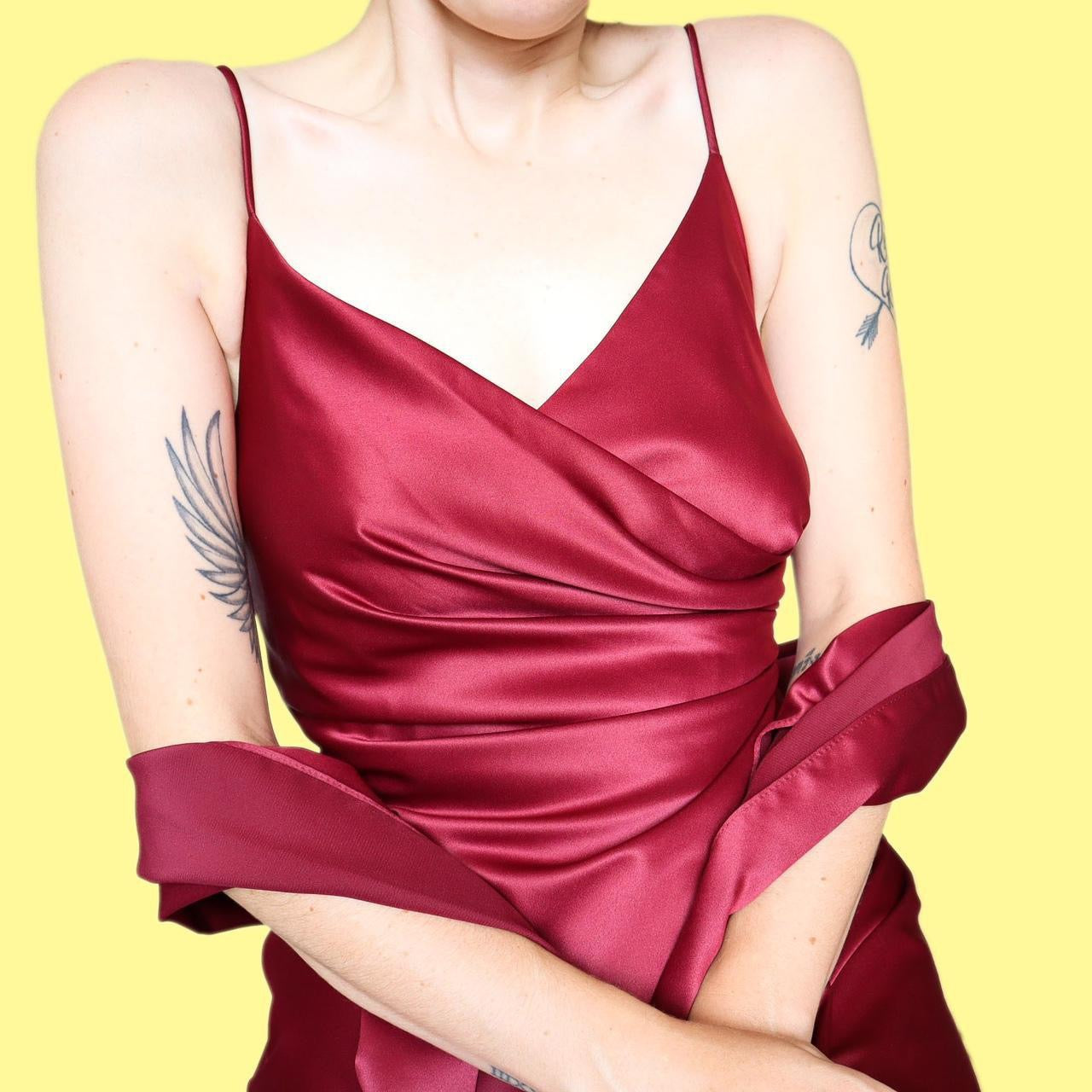 Burgundy evening slip dress with shawl UK 12