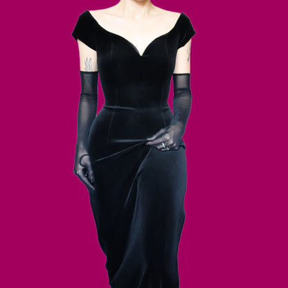 Black velvet evening dress UK 14
