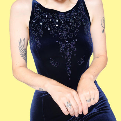 Navy Velvet Stretch Evening Dress UK 12