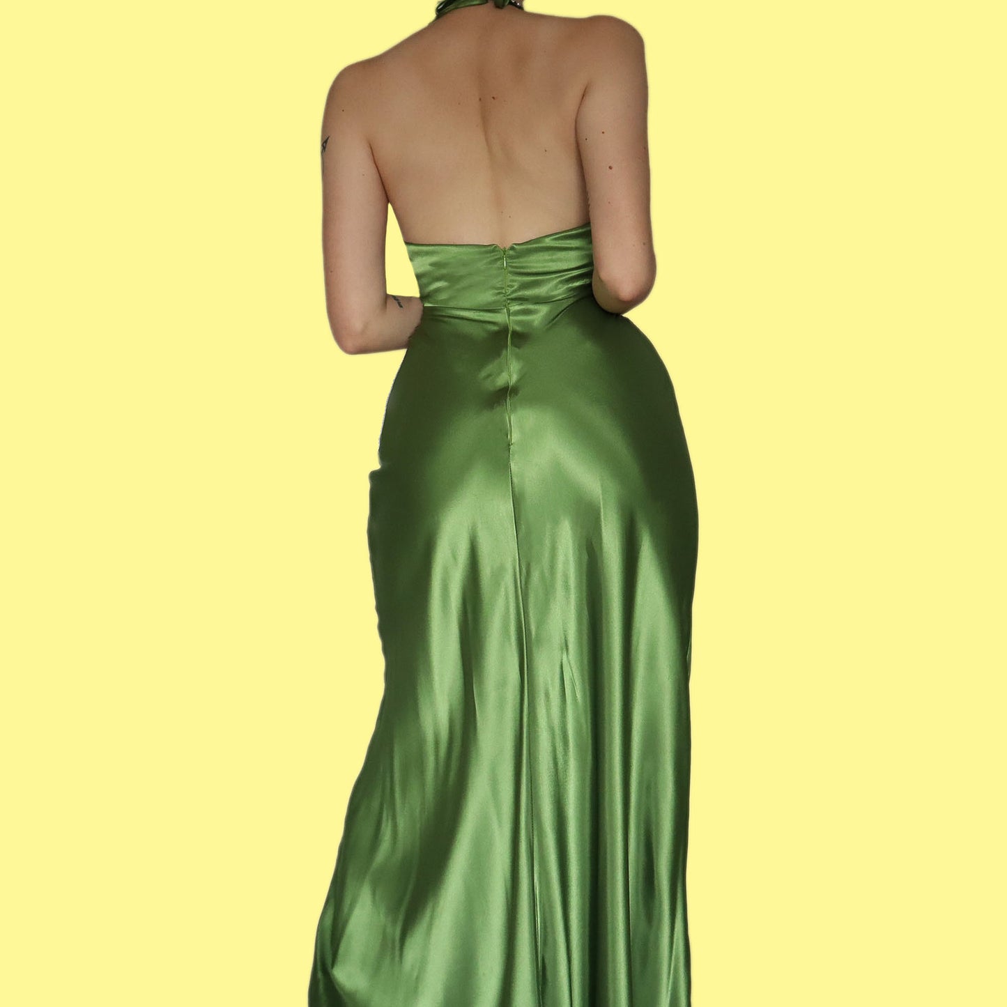 Silky green halter neck evening dress UK 12