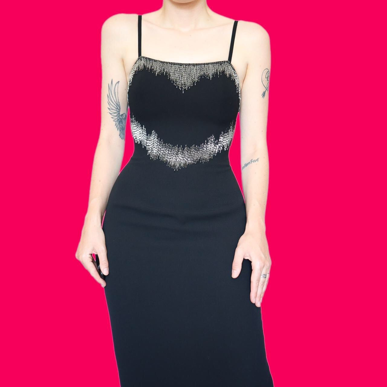 Chic black Frank Usher fitted beaded evening dress UK 10