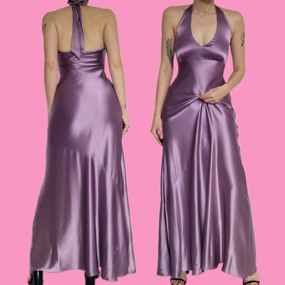 Stunning silky lilac halter neck evening dress UK 10