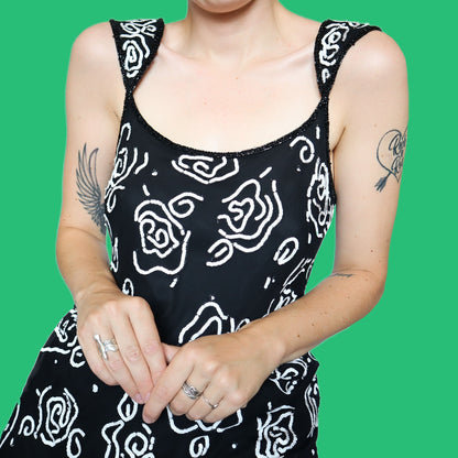 Black 100% Silk Sequin Evening Dress UK 14