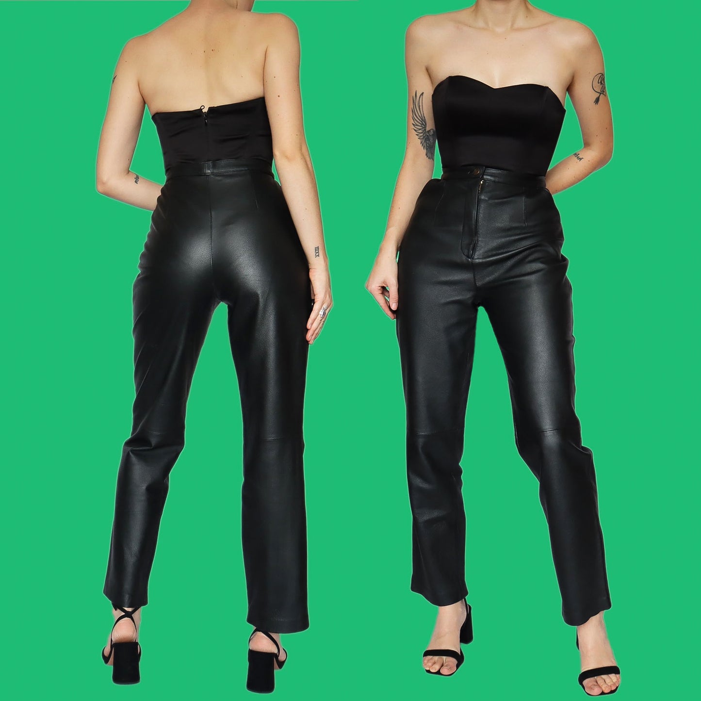 Black 100% real leather trousers UK 12