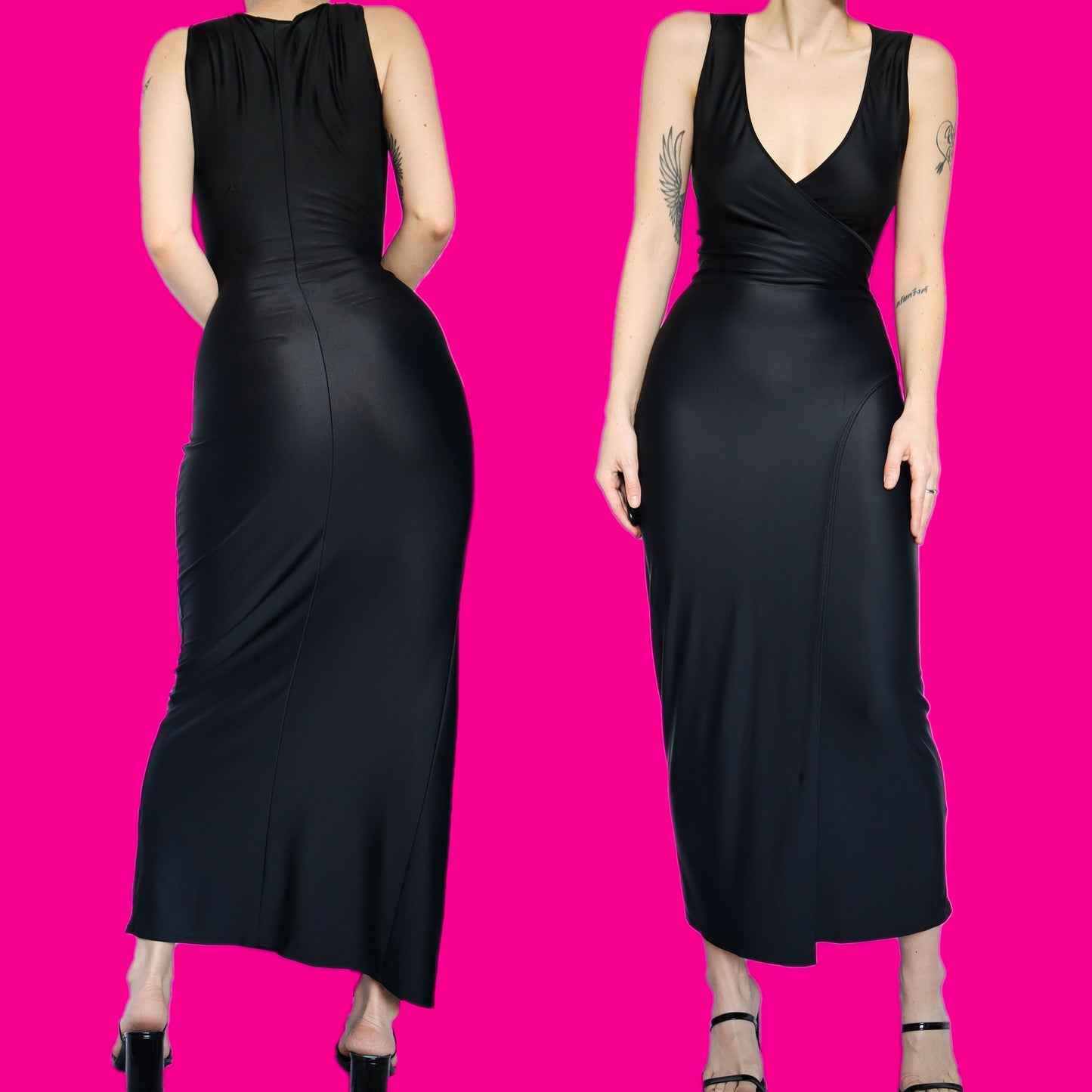 Beautiful wrap style black stretch maxi dress UK 12/14