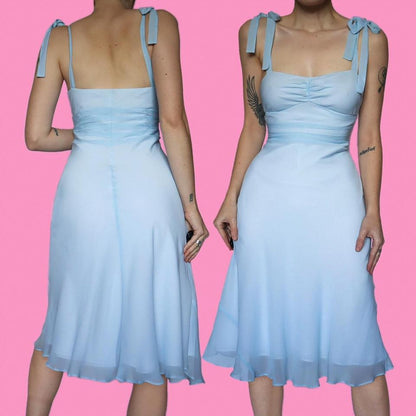 Super cute baby blue 100% silk Maria Grachvogel midi dress UK 10-12