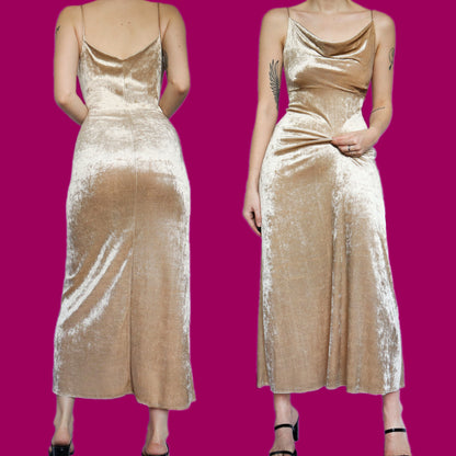 Beautiful soft gold velvet stretch slip dress UK 14