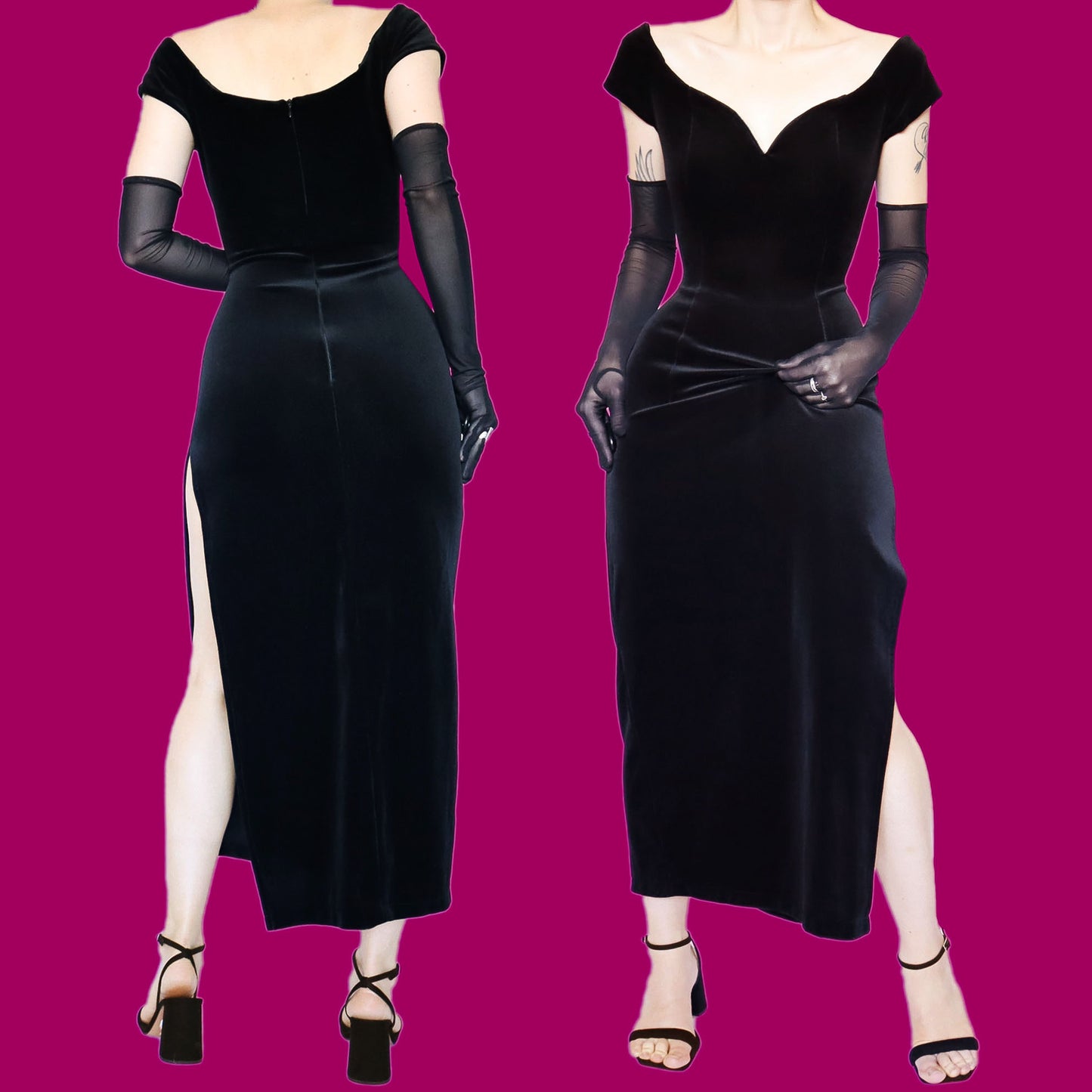 Black velvet evening dress UK 14