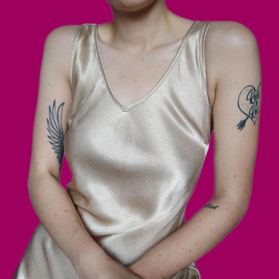 Beautiful silky gold midi dress UK 8