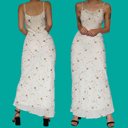 Beautiful white floral embroidered evening dress UK 12