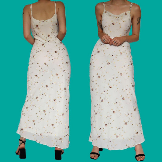 Beautiful white floral embroidered evening dress UK 12