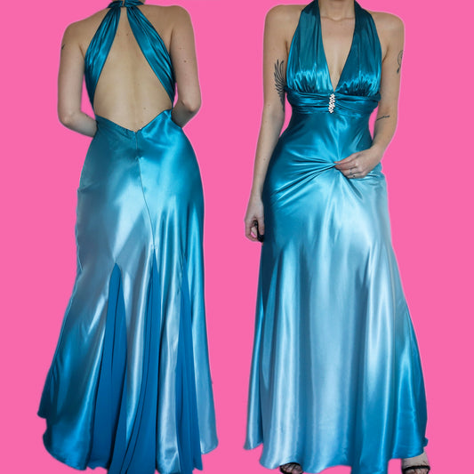 Stunning silky ombré open back evening dress UK 12