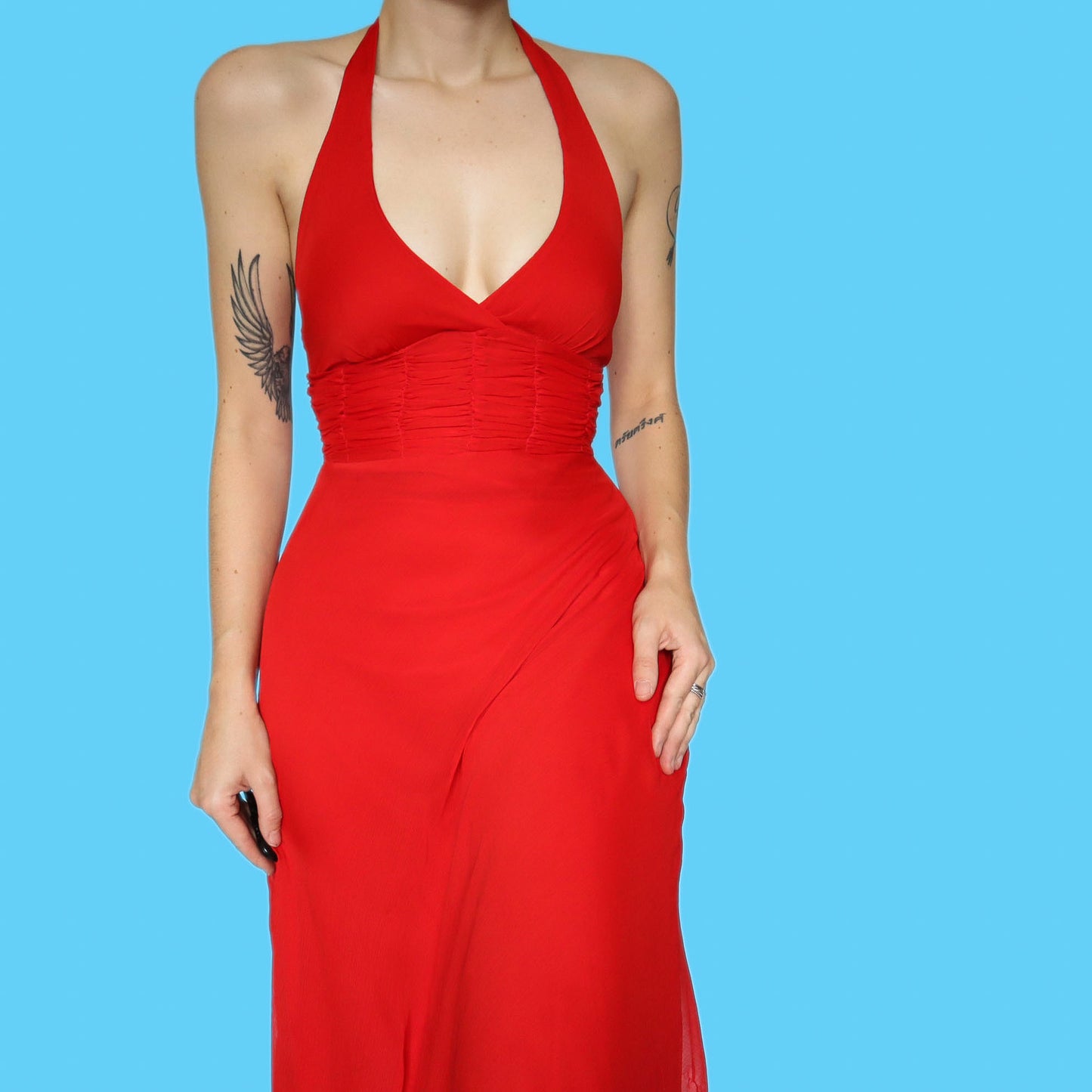 Red halter-neck midi dress UK 8 & UK 12