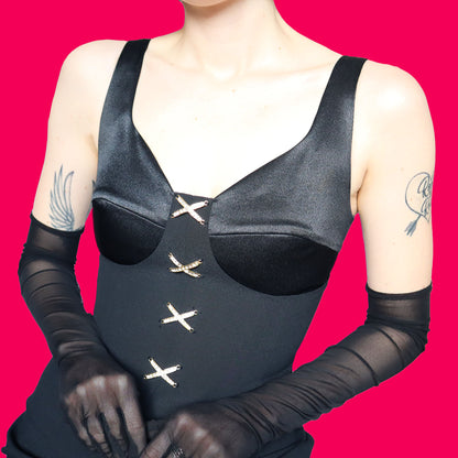 Black diamanté fitted evening dress UK 12