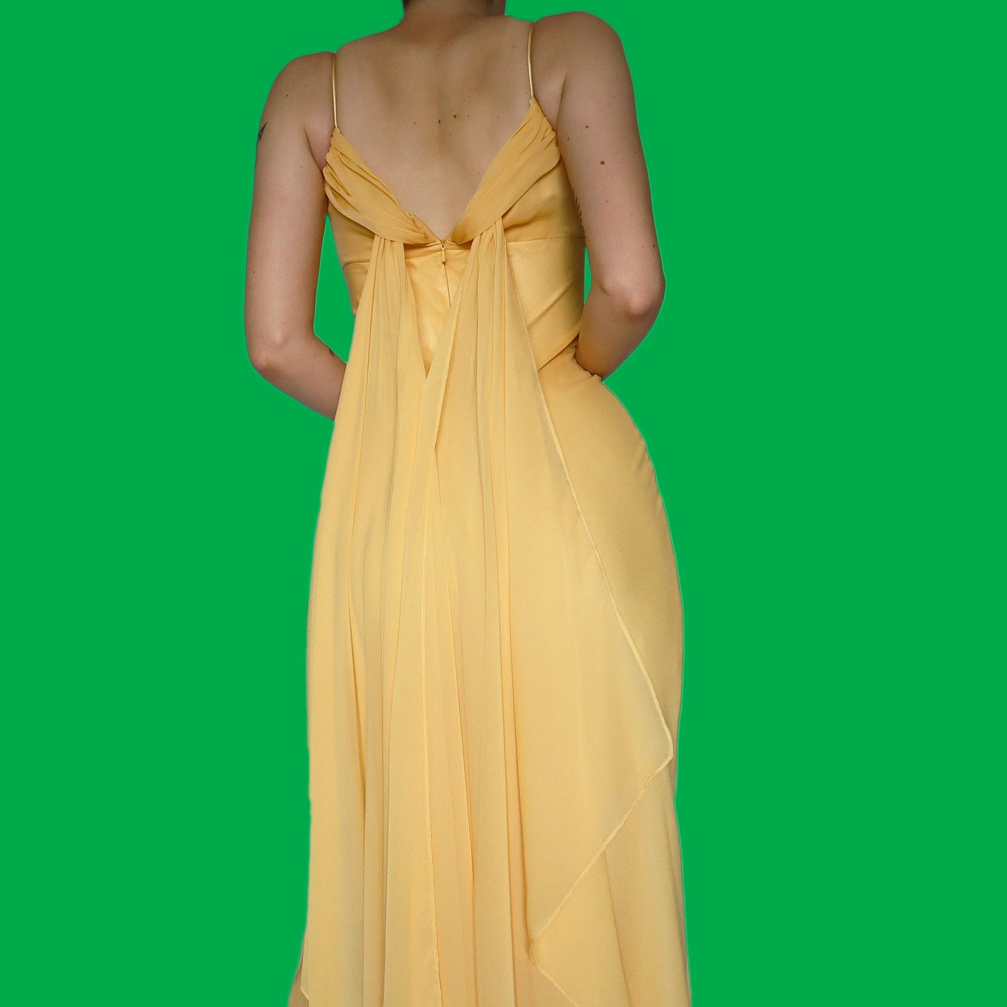 Yellow chiffon evening dress with shawl UK 8 & UK 12