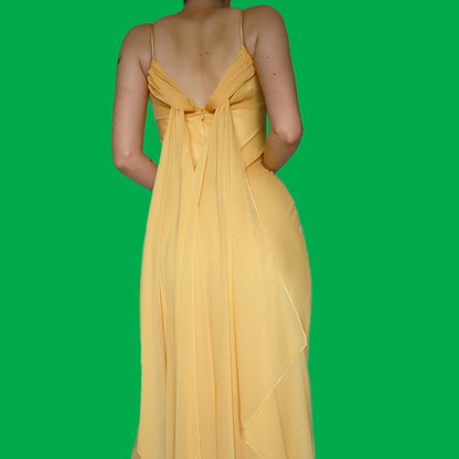 Yellow chiffon evening dress with shawl UK 8 & UK 12