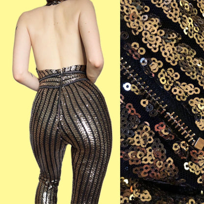 Stunning petite gold sequin stretch party jumpsuit UK XS