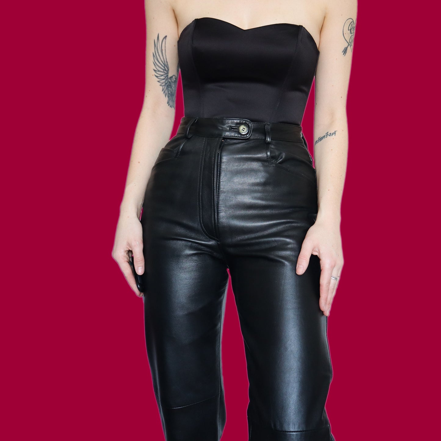 Chic 100% real leather black trousers UK 10