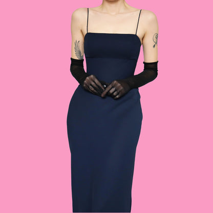 Navy chiffon open back evening dress UK 10