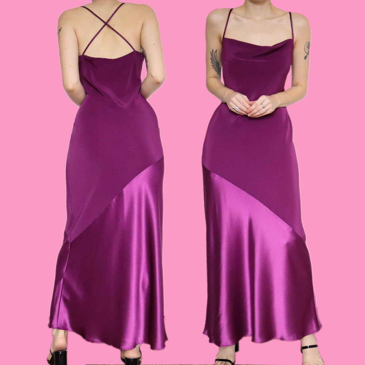 Stunning purple slip evening dress with satin hem UK 10