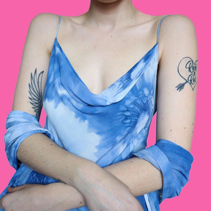Beautiful blue tie dye slip dress with matching shawl UK 14