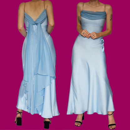 Baby blue silky slip evening dress UK 14