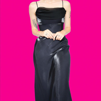 Black Silky Slip Evening Dress UK 14