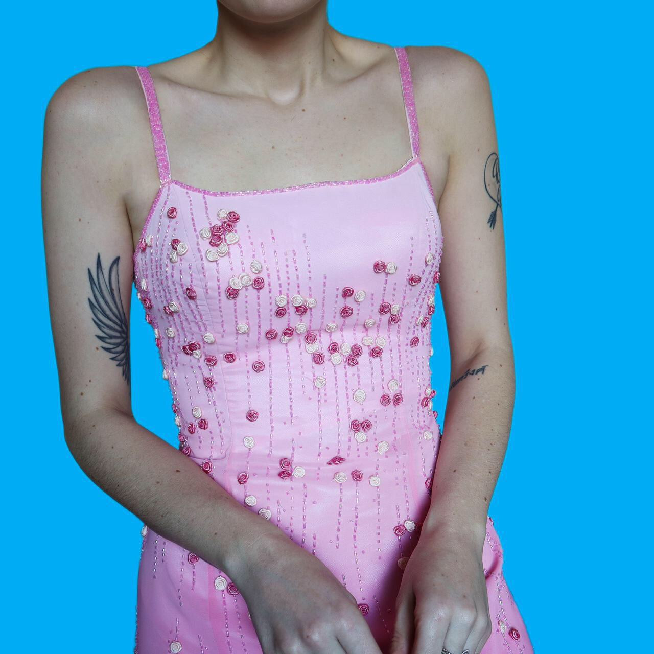 Stunning YVE pink ombré beaded evening dress UK 10