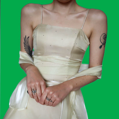 Beautiful silky organza yellow 2 piece top & skirt set UK S